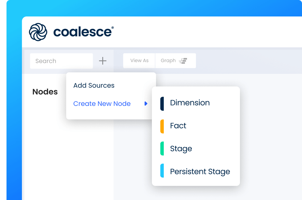 Coalesce data transformation platform GUI - add new node