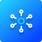 Data connection hub icon with six radiating points on blue gradient background, representing Coalesce's centralized data integration capabilities